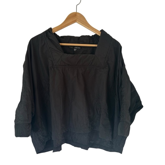 Kozan Amaya Top Pull Over Boxy Crop Top Textured Scrunched Fabric Black Size Sm - Picture 2 of 14